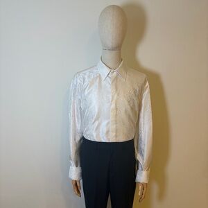 Inserch Icon White Paisley Jacquard Satin Dress Shirt 3XL